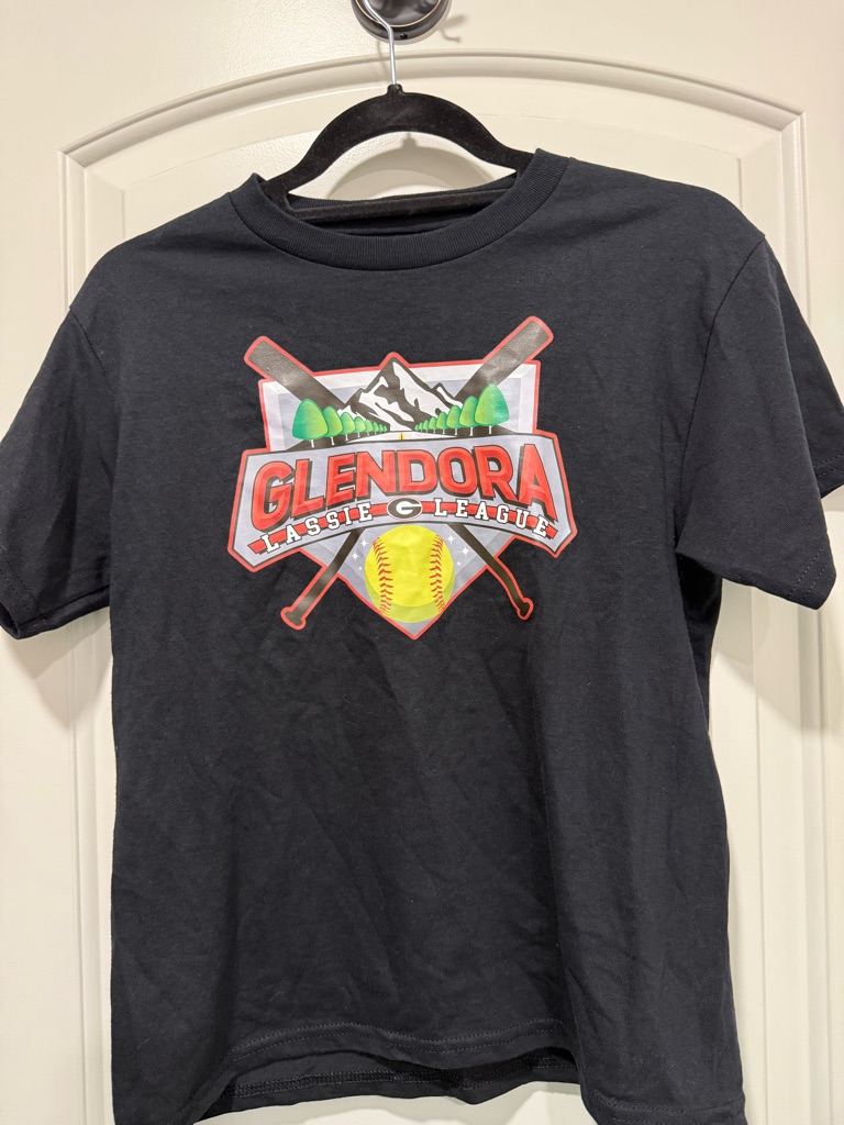 Glendora Lassie Softball League Youth Size Medium Gildan Black Cotton T-Shirt